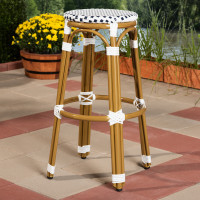 Baxton Studio WA-4123-Navy/White-BS Joelle Classic French Indoor and Outdoor Navy and White Bamboo Style Stackable Bistro Bar Stool